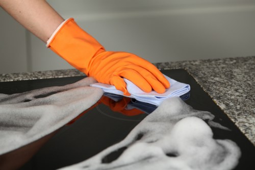 Cleaner safety equipment and protected carpet cleaning workspace
